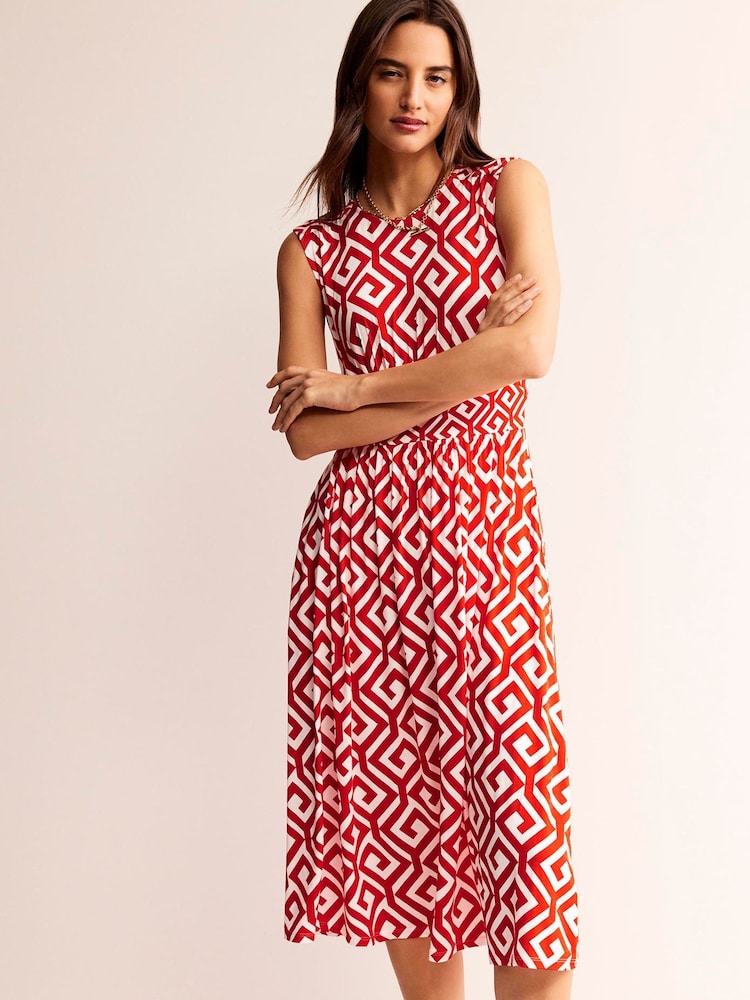 Boden Red Rebecca Jersey Midi Tea Dress - Image 2 of 5
