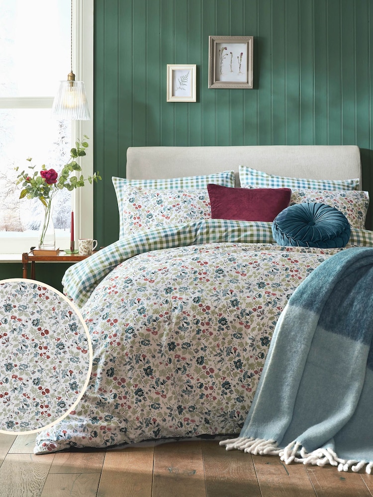 Laura Ashley Newport Blue 100% Brushed Cotton Rosa Sancta Duvet Cover and Pillowcase Set - Image 1 of 4