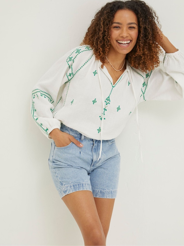 FatFace White Embroidered Dee Blouse - Image 1 of 5