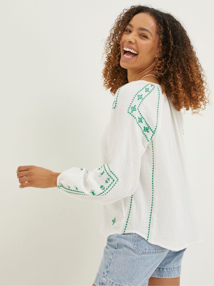 FatFace White Embroidered Dee Blouse - Image 2 of 5
