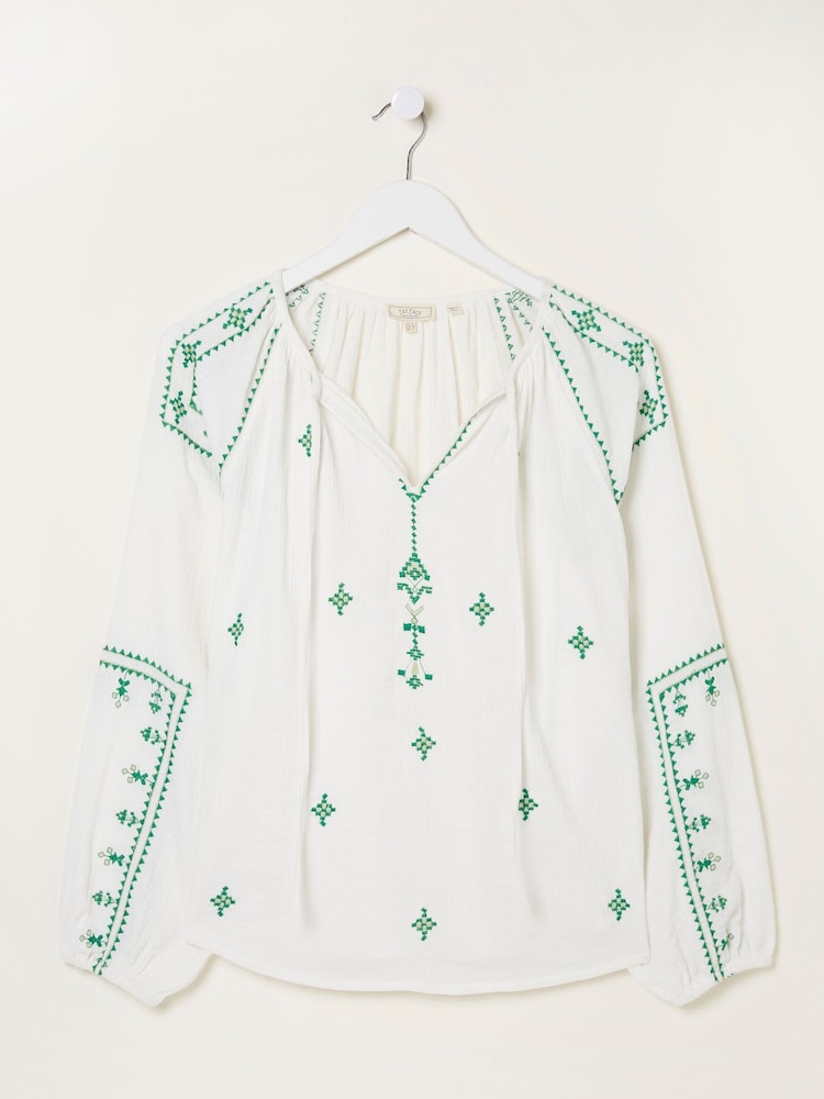 FatFace White Embroidered Dee Blouse - Image 5 of 5