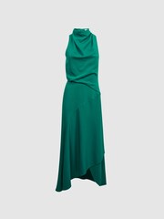Reiss Green Giana High Neck Draped Midi Dress - Image 2 of 5