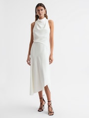 Reiss Ivory Giana High Neck Draped Midi Dress - Image 1 of 6