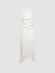 Reiss Ivory Giana High Neck Draped Midi Dress - Image 2 of 6