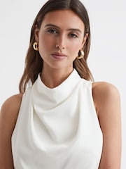 Reiss Ivory Giana High Neck Draped Midi Dress - Image 4 of 6