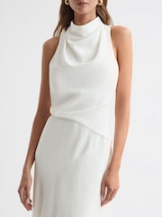 Reiss Ivory Giana High Neck Draped Midi Dress - Image 5 of 6