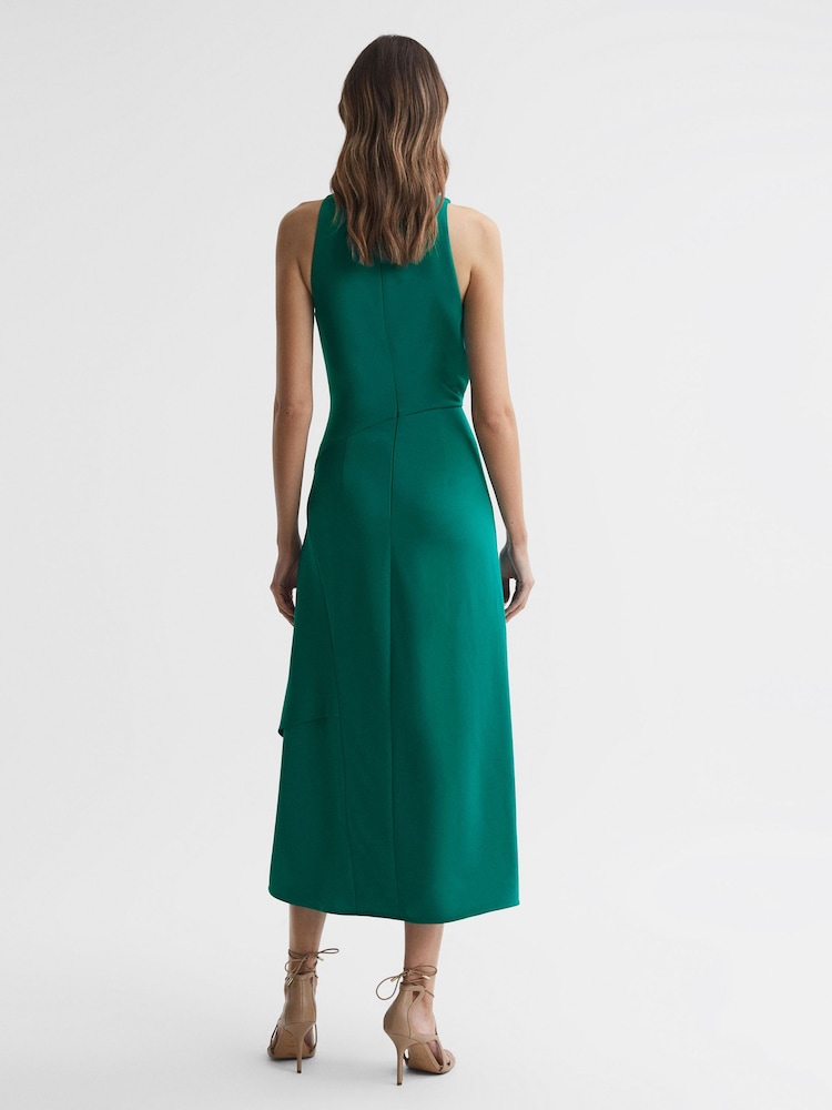 Reiss Green Giana High Neck Draped Midi Dress - Image 4 of 4