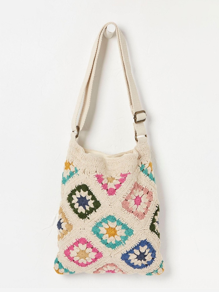 FatFace Natural Crochet Tile Cross-Body Bag - Image 1 of 3
