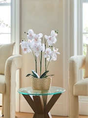 Gold/White Artificial Real Touch Orchid in Geo Pot - Image 1 of 4