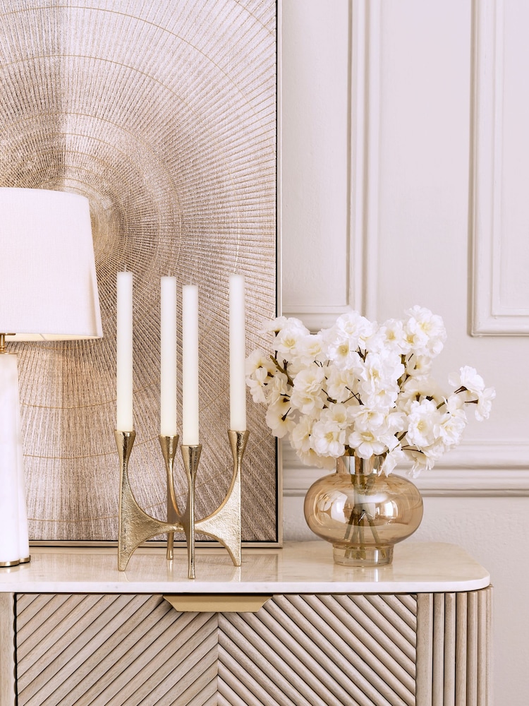 White Artificial Blossom in Gold Vase - Image 2 of 6