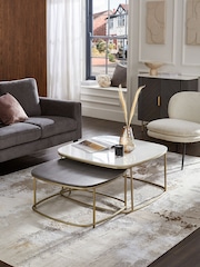 Dark Grey Marble Mango Wood Nest of 2 Coffee Table Nest - Image 1 of 7