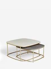 Dark Grey Marble Mango Wood Nest of 2 Coffee Table Nest - Image 6 of 7