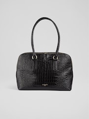 LK Bennett Black Croc Effect Jamie Leather Tote Bag - Image 1 of 4