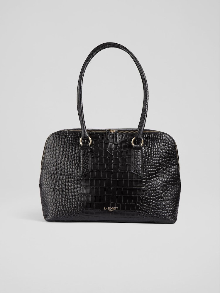 LK Bennett Black Croc Effect Jamie Leather Tote Bag - Image 1 of 4