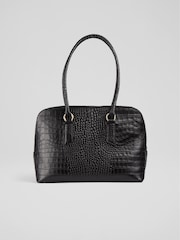 LK Bennett Black Croc Effect Jamie Leather Tote Bag - Image 2 of 4