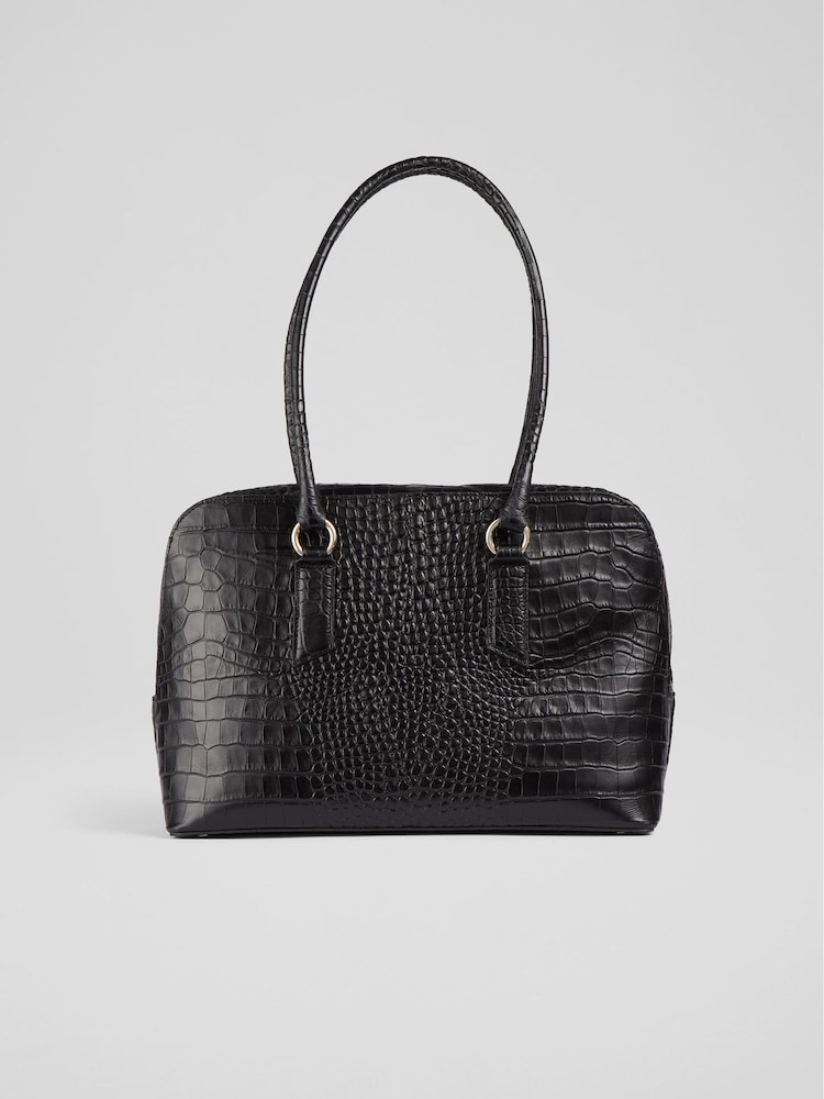 LK Bennett Black Croc Effect Jamie Leather Tote Bag - Image 2 of 4