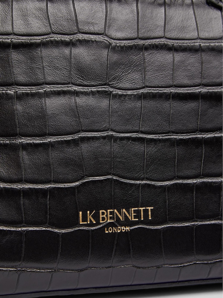 LK Bennett Black Croc Effect Jamie Leather Tote Bag - Image 4 of 4