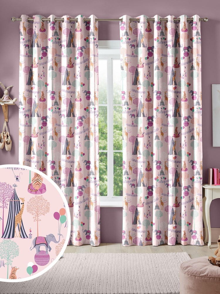 Sara Miller Pink Kids Circus Made To Measure 100% Cotton Curtains - Image 1 of 6