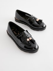 Black Rose Gold Standard Fit (F) School Tassel Loafers - Image 1 of 6