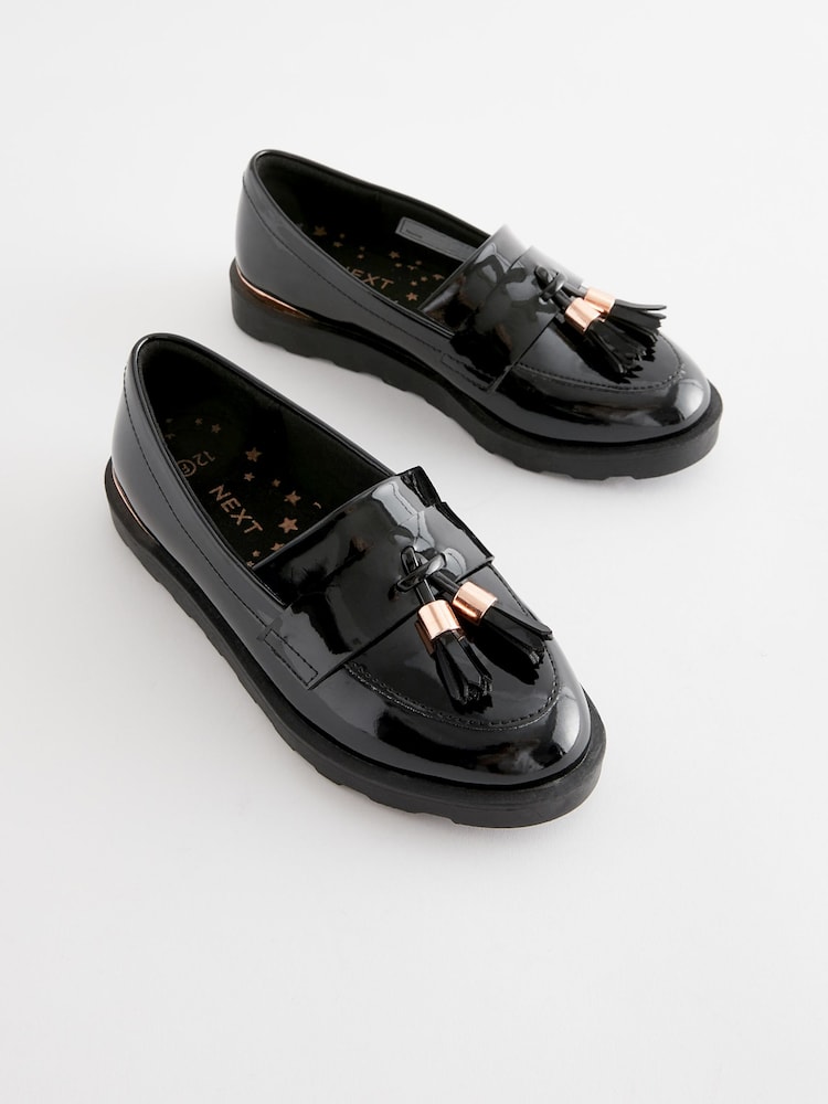 Black Rose Gold Standard Fit (F) School Tassel Loafers - Image 1 of 6