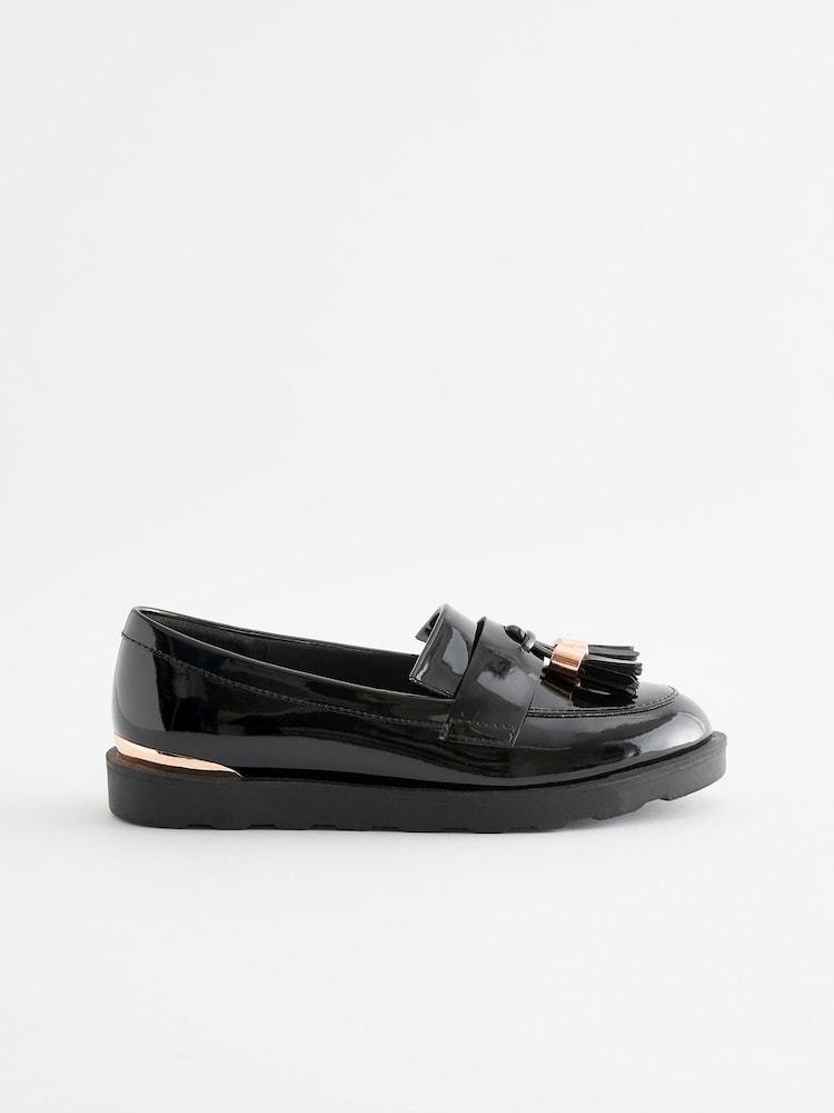 Black Rose Gold Standard Fit (F) School Tassel Loafers - Image 2 of 6