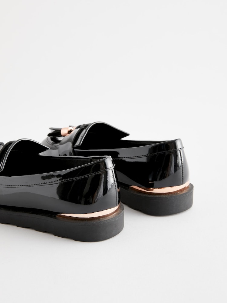 Black Rose Gold Standard Fit (F) School Tassel Loafers - Image 6 of 6