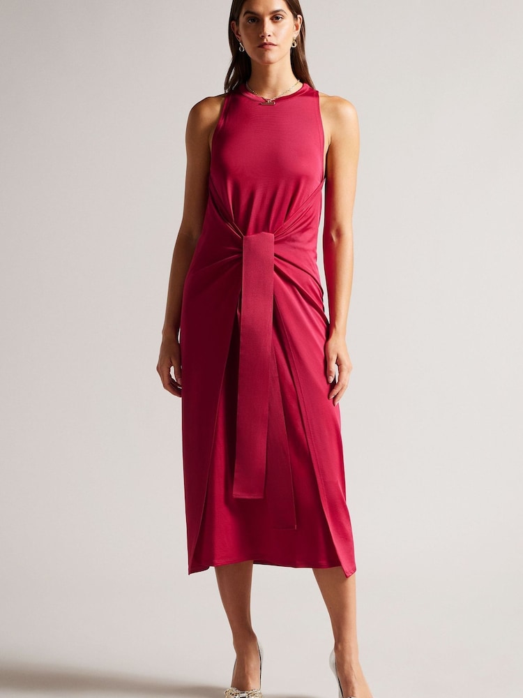 Ted Baker Red Joani Sleeveless Midi Dress With Tie Waist - Image 1 of 5