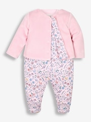 Rosa floral - Conjunto de 2 piezas con pijama tipo pelele y chaqueta de terciopelo de Jojo Maman Bébé - Imagen 4 de 8