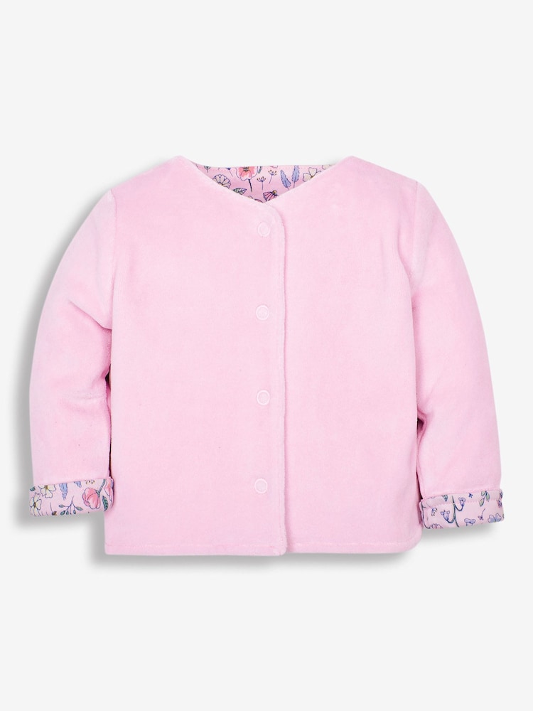 JoJo Maman Bébé Pink Floral 2-Piece Baby Sleepsuit & Velour Jacket Set - Image 7 of 8