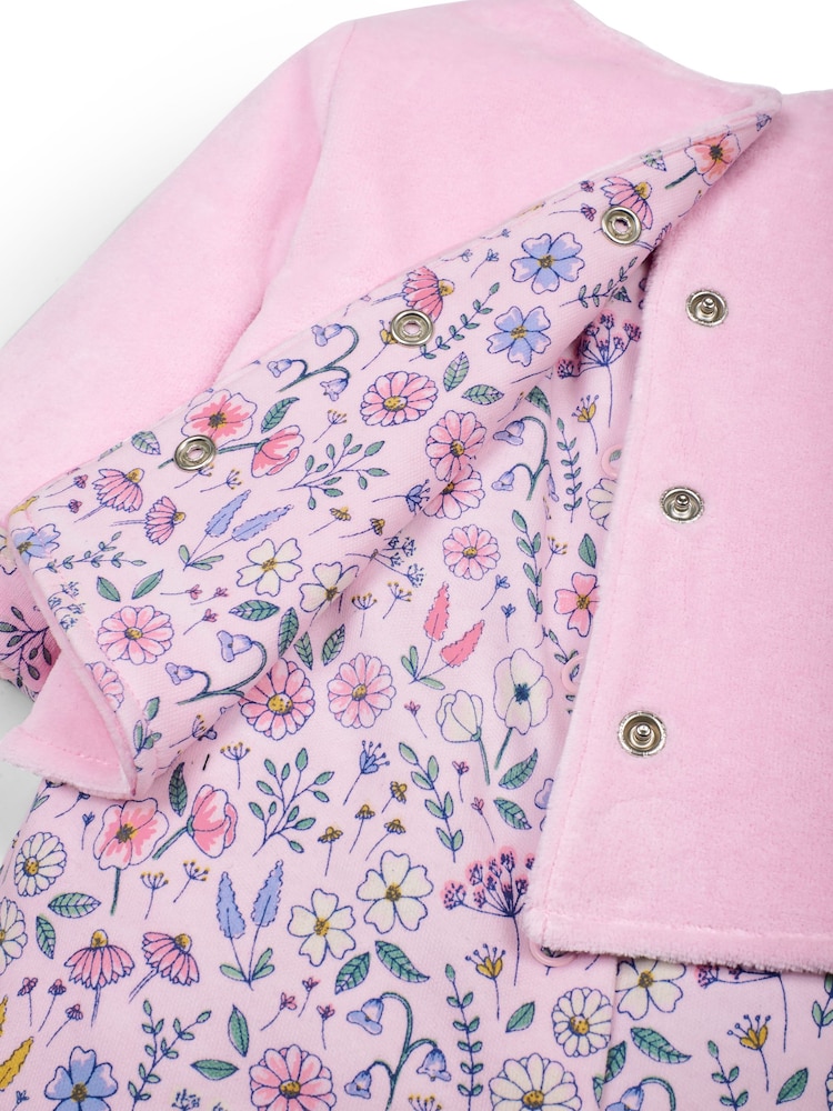 Rosa floral - Conjunto de 2 piezas con pijama tipo pelele y chaqueta de terciopelo de Jojo Maman Bébé - Imagen 8 de 8