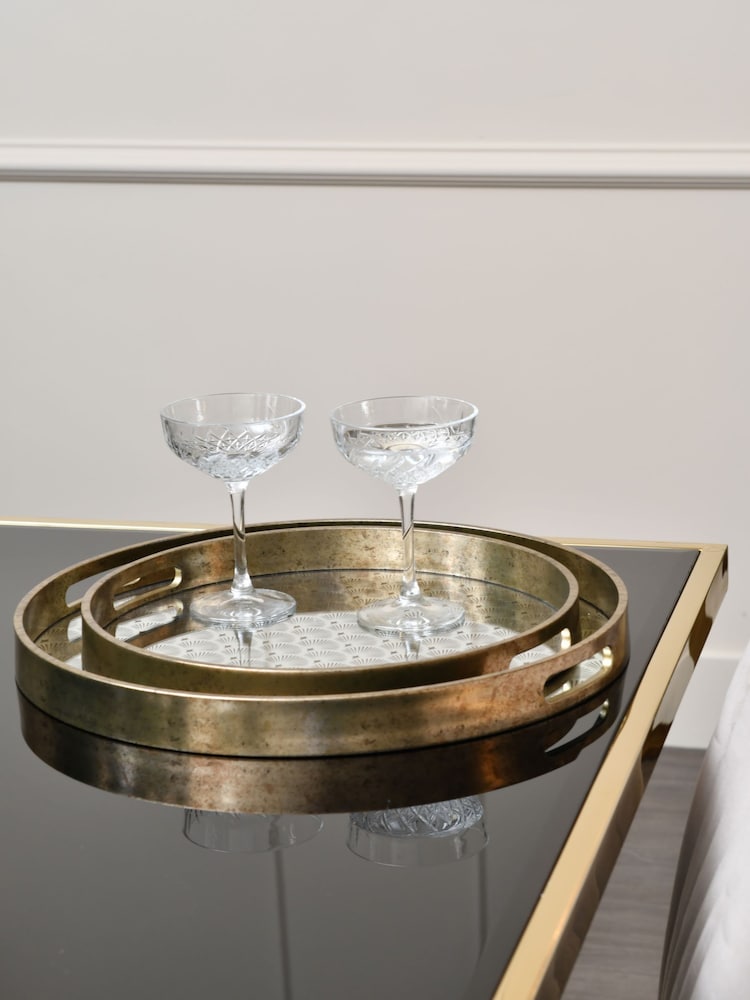Libra Interiors Set of 2 Gold Trays With Delicate Scallop Design - Image 1 of 4