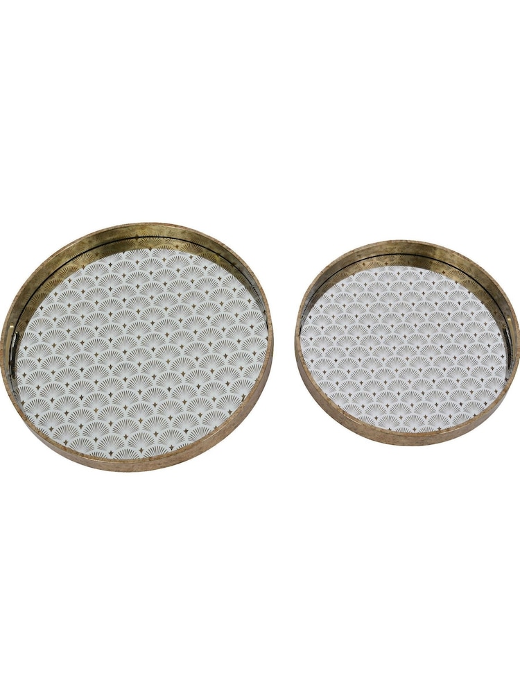 Libra Interiors Set of 2 Gold Trays With Delicate Scallop Design - Image 2 of 4