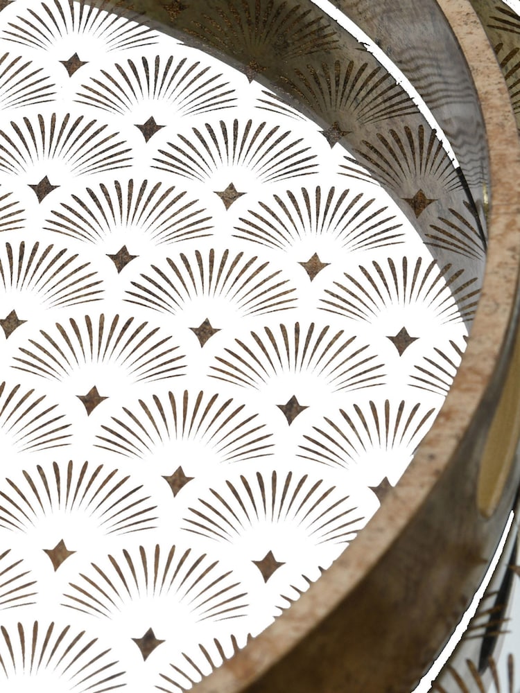 Libra Interiors Set of 2 Gold Trays With Delicate Scallop Design - Image 4 of 4