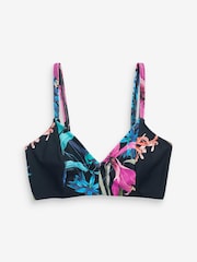 Navy Blue Floral DD+ Non Pad Triangle Crop Bikini Top - Image 5 of 5