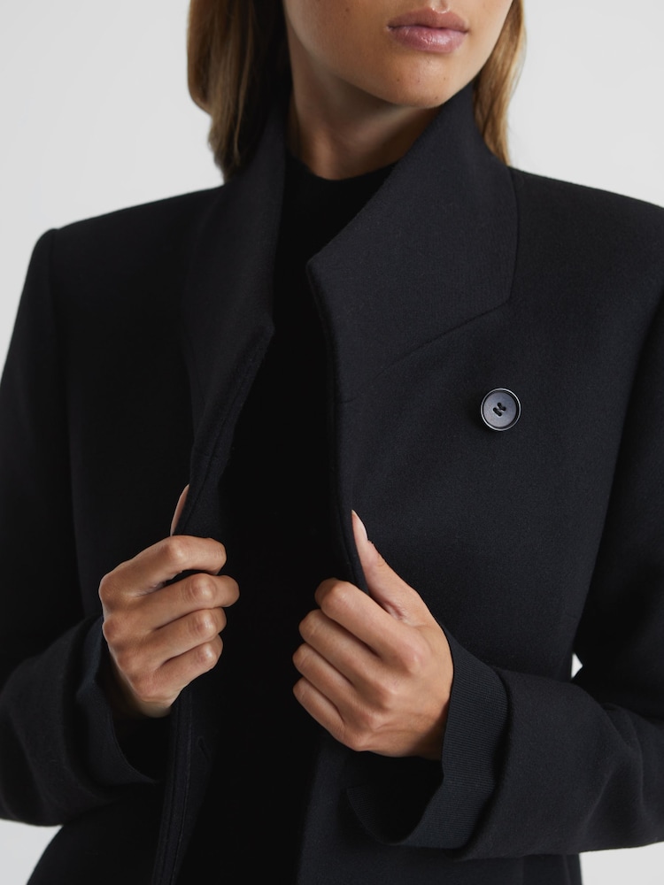 Reiss Black Mia Wool Blend Mid-Length Coat - Image 6 of 6