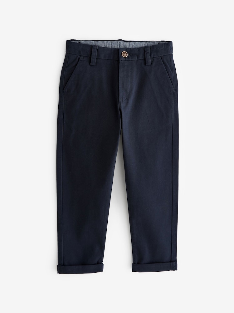 Navy Blue Tapered Loose Fit Stretch Chino Trousers (3-17yrs) - Image 1 of 3 Navy Blue Tapered Loose Fit Stretch Chino Trousers (3-17yrs) - Image 1 of 3