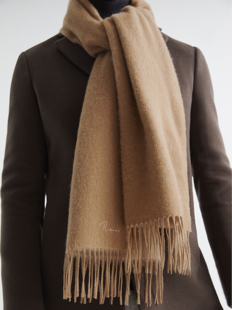 Camel - Reiss Picton Wool and Cashmere Scarf - Image 2 of 4