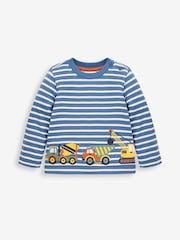 JoJo Maman Bébé Blue Stripe Vehicles Appliqué Border Top - Image 1 of 2