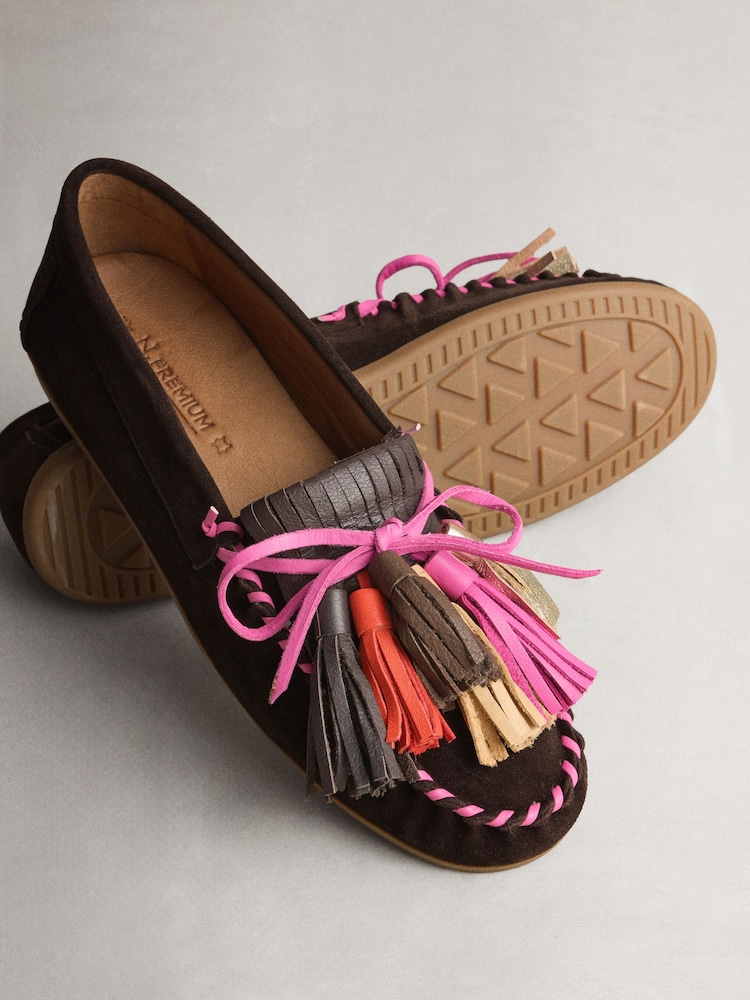 Chocolate Brown N.Premium Suede Leather Tassel Moccasins - Image 5 of 5