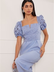 Chi Chi London Blue Puff Sleeve Floral Jumpsuit - Image 2 of 4