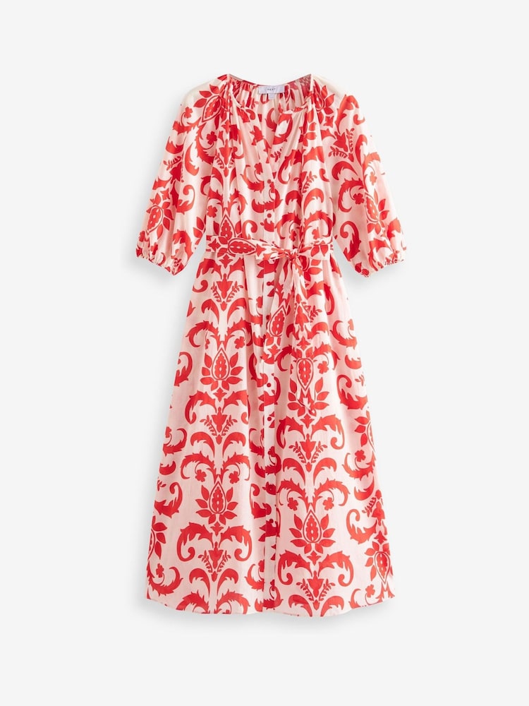 Rot / Weiß - Midi-Hemdkleid aus 100 % Baumwolle - Bild 2 von 5