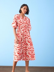 Rot / Weiß - Midi-Hemdkleid aus 100 % Baumwolle - Bild 4 von 5