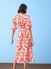 Rot / Weiß - Midi-Hemdkleid aus 100 % Baumwolle - Bild 5 von 5
