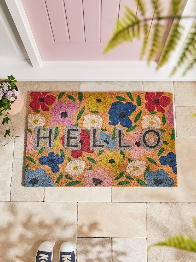 Multi Floral Poppy Hello Doormat - Image 2 of 6