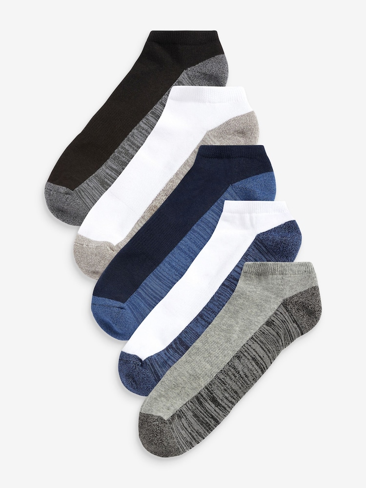 Blue/Grey 5 Pack Cushioned Trainers Socks - Image 1 of 6