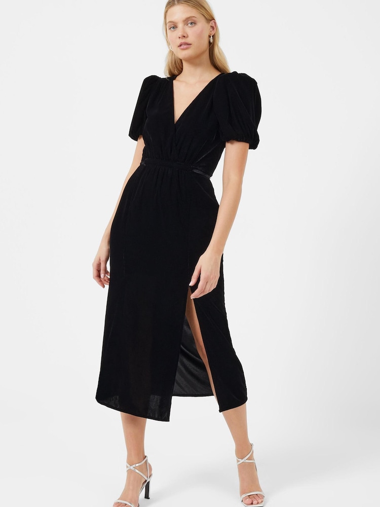 French Connection Ilavia Black Velvet Long Dress - Image 1 of 5