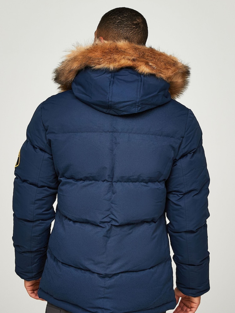 Marineblauw - Zavetti Canada Mens Oshawa 2.0 Puffer Parka Jacket with Detachable Faux Fur - Image 3 of 8