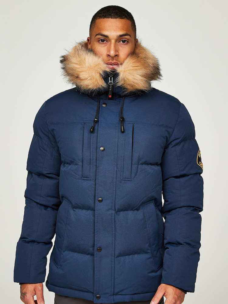 Marineblauw - Zavetti Canada Mens Oshawa 2.0 Puffer Parka Jacket with Detachable Faux Fur - Image 5 of 8