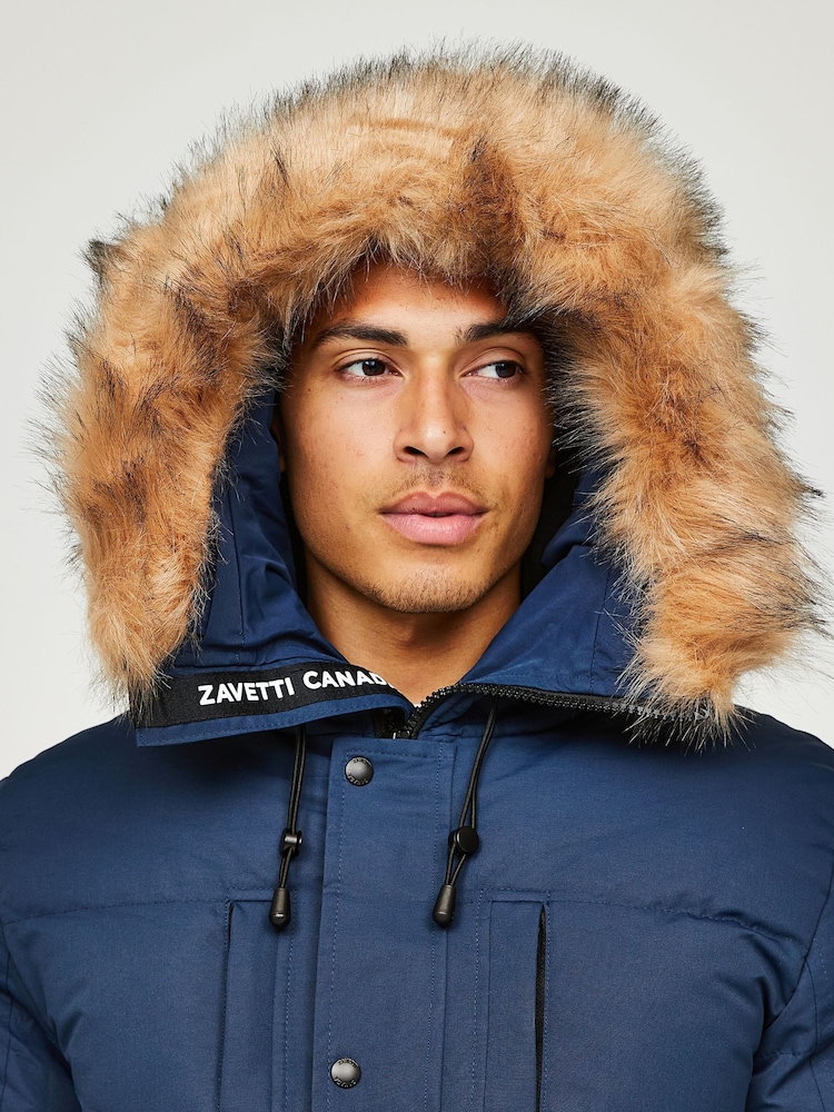 Marineblauw - Zavetti Canada Mens Oshawa 2.0 Puffer Parka Jacket with Detachable Faux Fur - Image 6 of 8
