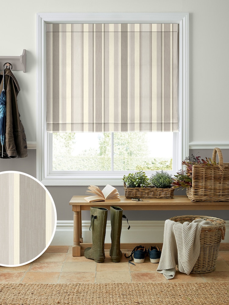 Laura Ashley Grey Awning Stripe Made To Measure Roman Blind - Image 1 of 6